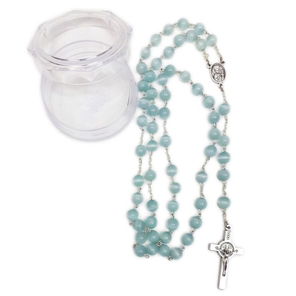 Różaniec kamień naturalny - KOCIE OKO AQUA (niebieski) - 09124
