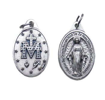Medalik metalowy Matka Boża Niepokalana (2,5cm) w języku POLSKIM - 08703