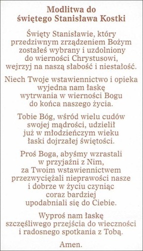 Obrazek z brokatem św. Stanisław Kostka. Modlitwa do św. Stanisława Kostki - 08672