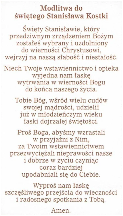 Obrazek z brokatem św. Stanisław Kostka. Modlitwa do św. Stanisława Kostki - 08672