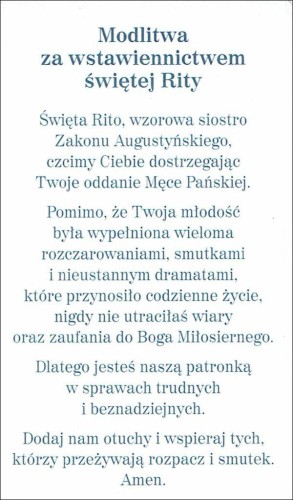 Obrazek z brokatem św. Rita. Modlitwa za wstawiennictwem świętej Rity - 08642