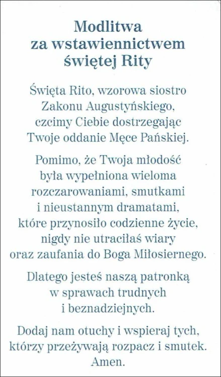 Obrazek z brokatem św. Rita. Modlitwa za wstawiennictwem świętej Rity - 08642