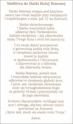 Obrazek z brokatem Matka Boża Bolesna. Modlitwa do Matki Bożej Bolesnej - 08634