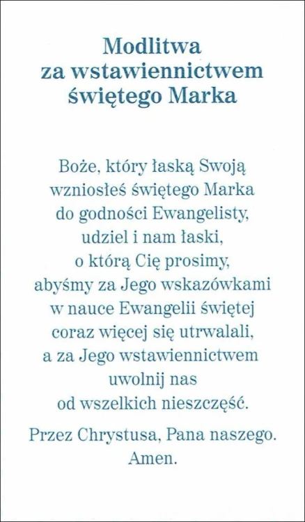 Obrazek z brokatem św. Marek. Modlitwa za wstawiennictwem świętego Marka - 08629