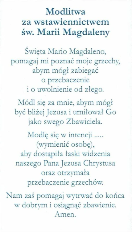 Obrazek z brokatem św. Maria Magdalena. Modlitwa za wstawiennictwem świętej Marii Magdaleny - 08616