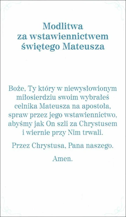 Obrazek z brokatem św. Mateusz. Modlitwa za wstawiennictwem świętego Mateusza - 08615
