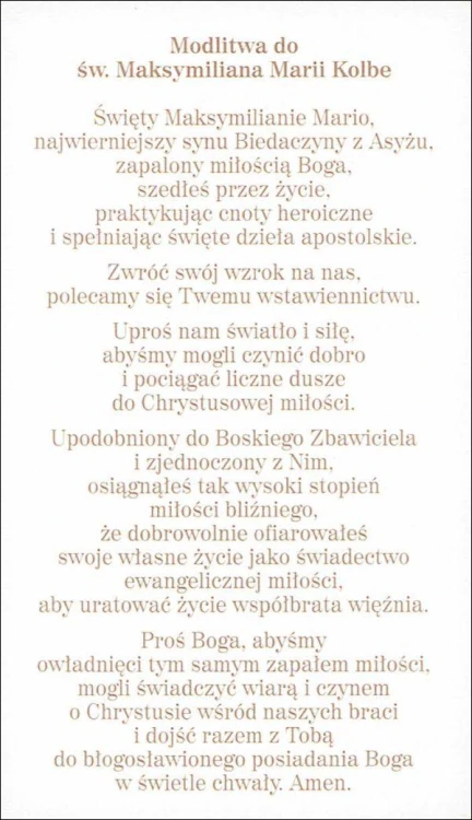 Obrazek z brokatem św. Maksymilian Kolbe. Modlitwa do świętego Maksymiliana Marii Kolbe - 08610