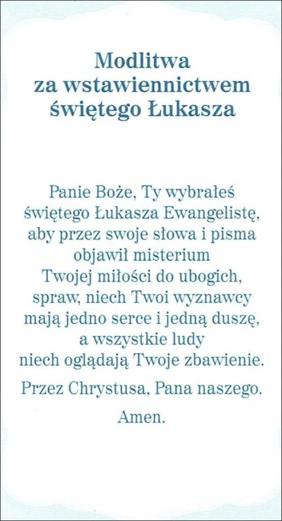 Obrazek z brokatem św. Łukasz. Modlitwa za wstawiennictwem św. Łukasza - 08607