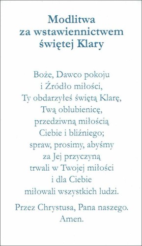 Obrazek z brokatem św. Klara. Modlitwa za wstawiennictwem św. Klary - 08606