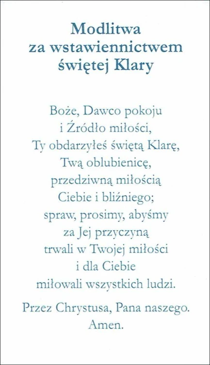 Obrazek z brokatem św. Klara. Modlitwa za wstawiennictwem św. Klary - 08606