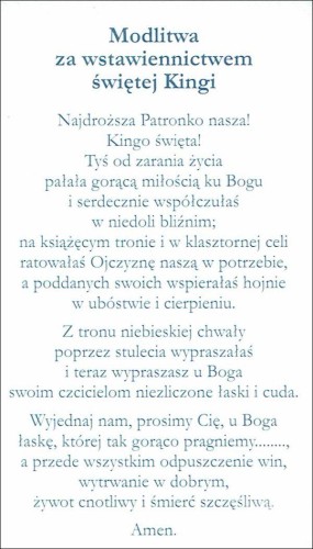 Obrazek z brokatem św. Kinga. Modlitwa za wstawiennictwem św. Kingi - 08604