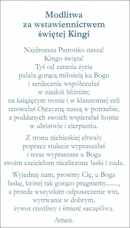 Obrazek z brokatem św. Kinga. Modlitwa za wstawiennictwem św. Kingi - 08604