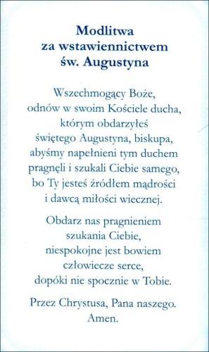 Obrazek z brokatem św. Augustyn. Modlitwa za wstawiennictwem św. Augustyna. - 08569