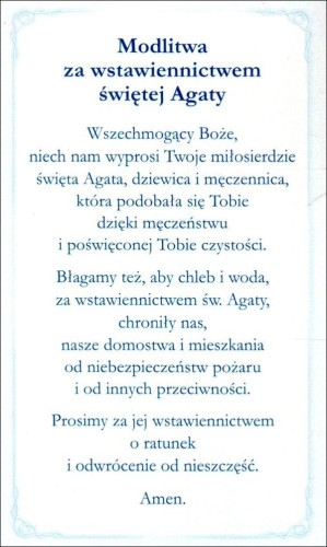 Obrazek z brokatem św. Agata. Modlitwa za wstawiennictwem św. Agaty - 08550