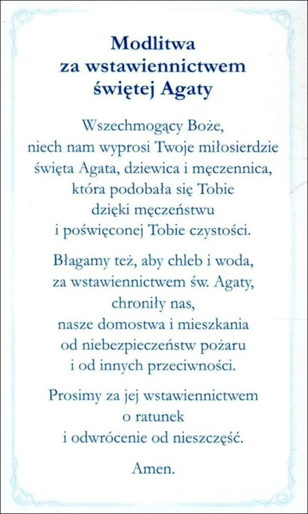 Obrazek z brokatem św. Agata. Modlitwa za wstawiennictwem św. Agaty - 08550