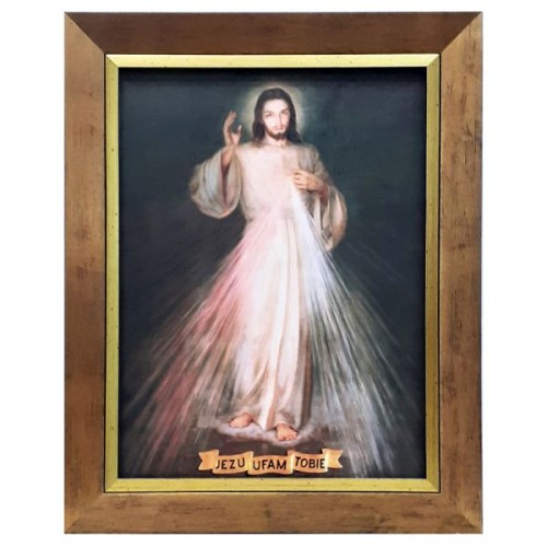 Obraz 30x40cm Jezu Ufam Tobie łagiewnicki rama złota ze wstawką - 08543