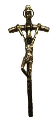 Krzyż wiszący papieski mosiądz h 10,5cm - 08472