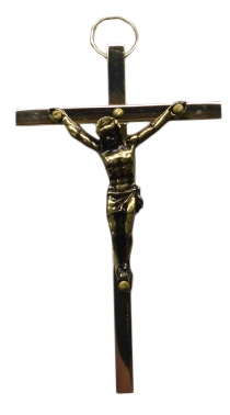 Krzyż wiszący metalowy mosiądz 7,5cm - 08457
