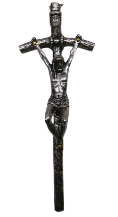 Krzyż wiszący metalowy papieski 14,5cm sr/ox - 08454