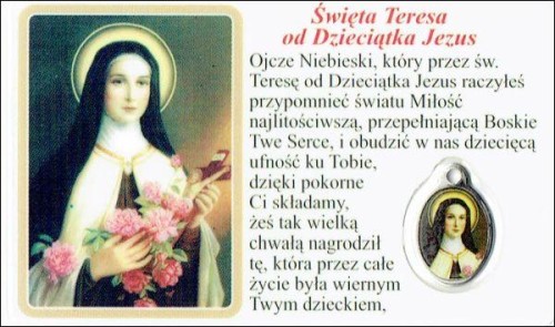 Medalik foliowany św. Teresa od Dzieciątka Jezus -  medalik i obrazek z modlitwą zalaminowane - 08419