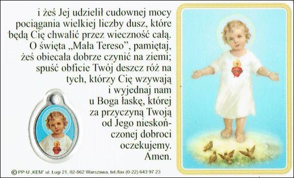 Medalik foliowany św. Teresa od Dzieciątka Jezus -  medalik i obrazek z modlitwą zalaminowane - 08419