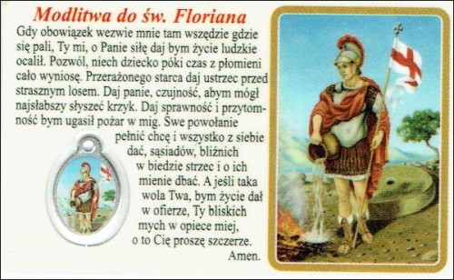 Medalik foliowany św. Florian / Koronka do Miłosierdzia Bożego - medalik i obrazek z modlitwą zalaminowane - 08296