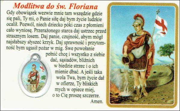 Medalik foliowany św. Florian / Koronka do Miłosierdzia Bożego - medalik i obrazek z modlitwą zalaminowane - 08296