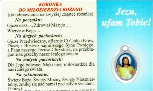 Medalik foliowany św. Florian / Koronka do Miłosierdzia Bożego - medalik i obrazek z modlitwą zalaminowane - 08296