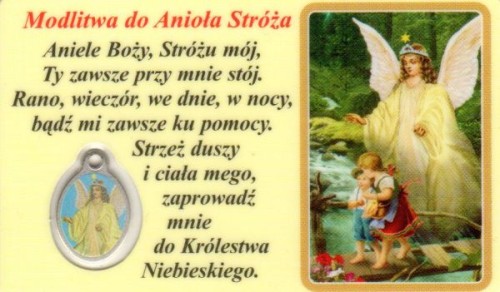 Medalik foliowany Anioł Stróż - medalik i obrazek z modlitwą alaminowane - 08293