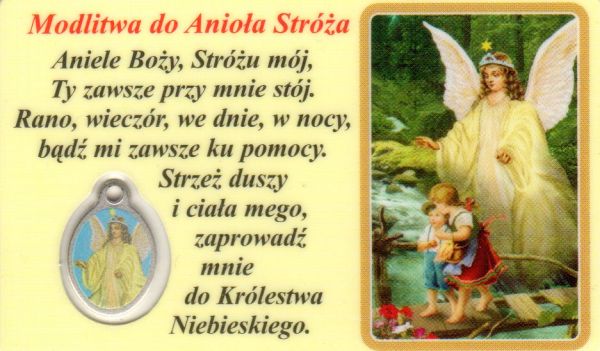 Medalik foliowany Anioł Stróż - medalik i obrazek z modlitwą alaminowane - 08293