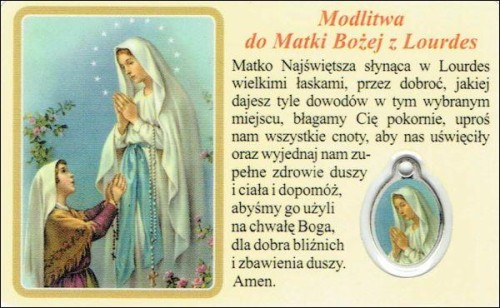 Medalik foliowany Matka Boża z Lourdes - medalik i obrazek z modlitwą zalaminowane - 08269