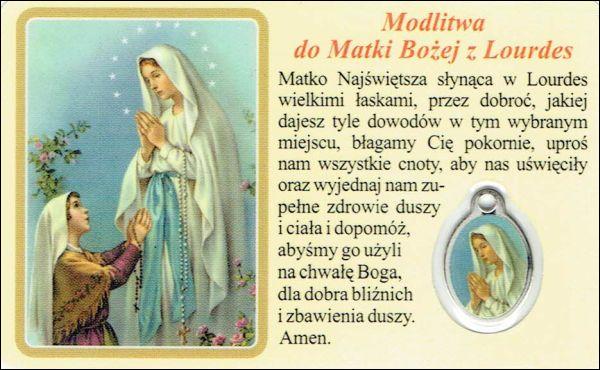 Medalik foliowany Matka Boża z Lourdes - medalik i obrazek z modlitwą zalaminowane - 08269