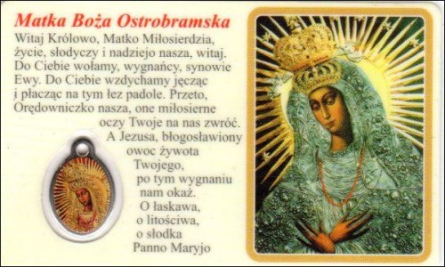 Medalik foliowany Matka Boża Ostrobramska / Najświętsze Serce Jezusa - medalik i obrazek z modlitwą zalaminowane - 08246
