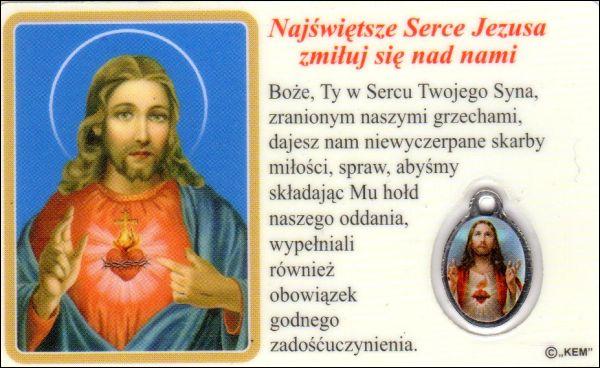 Medalik foliowany Matka Boża Ostrobramska / Najświętsze Serce Jezusa - medalik i obrazek z modlitwą zalaminowane - 08246