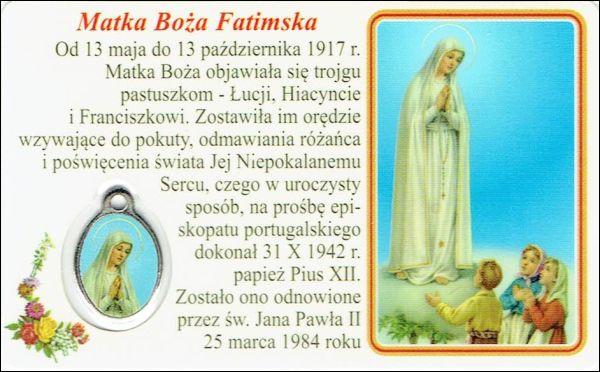 Medalik foliowany Matka Boża Fatimska - medalik i obrazek z modlitwą zalaminowane - 08244