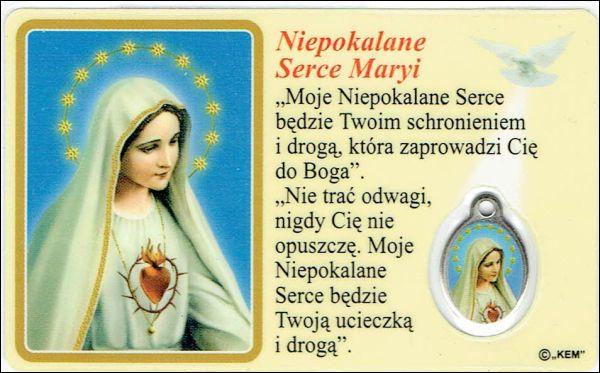 Medalik foliowany Niepokalane Serce Maryi / Serce Pana Jezusa - medalik i obrazek z modlitwą zalaminowane - 08234