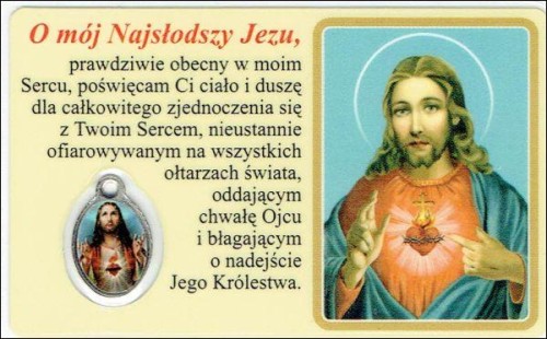 Medalik foliowany Niepokalane Serce Maryi / Serce Pana Jezusa - medalik i obrazek z modlitwą zalaminowane - 08234