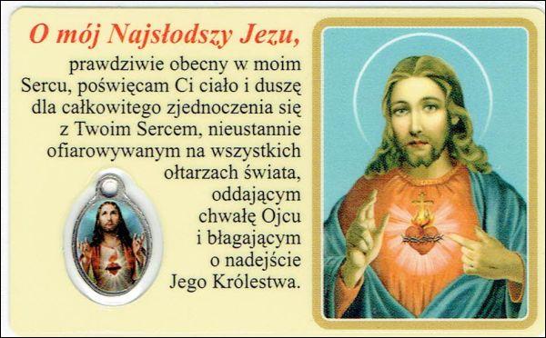 Medalik foliowany Niepokalane Serce Maryi / Serce Pana Jezusa - medalik i obrazek z modlitwą zalaminowane - 08234