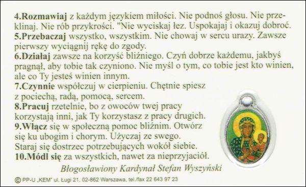 Medalik foliowany Bł. Kardynał Stefan Wyszyński - medalik i obrazek z modlitwą zalaminowane - 08224