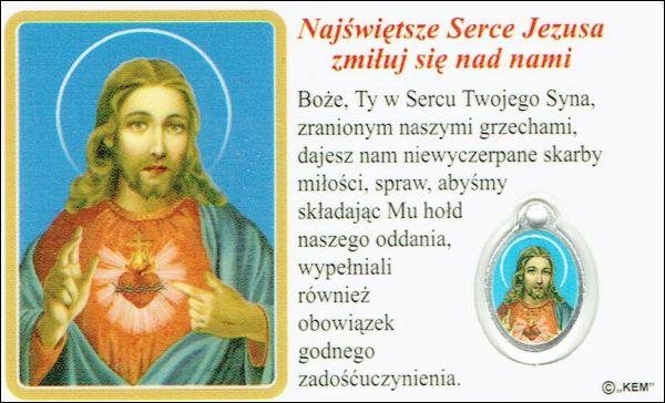 Medalik foliowany św. Dominik Savio / Najświętsze Serce Jezusa - medalik i obrazek z modlitwą zalaminowane - 08223