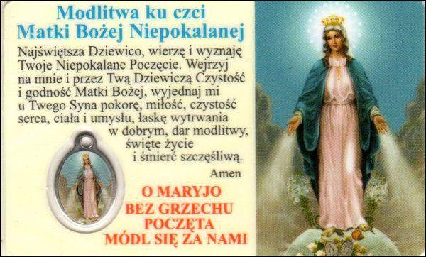 Medalik foliowany Matka Boża Niepokalana - medalik i obrazek z modlitwą zalaminowane - 08220