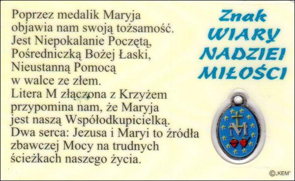 Medalik foliowany Matka Boża Niepokalana - medalik i obrazek z modlitwą zalaminowane - 08220