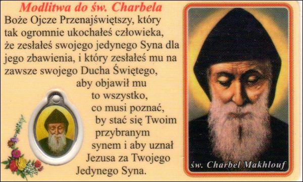 Medalik foliowany św. Charbel - medalik i obrazek z modlitwą zalaminowane - 08219