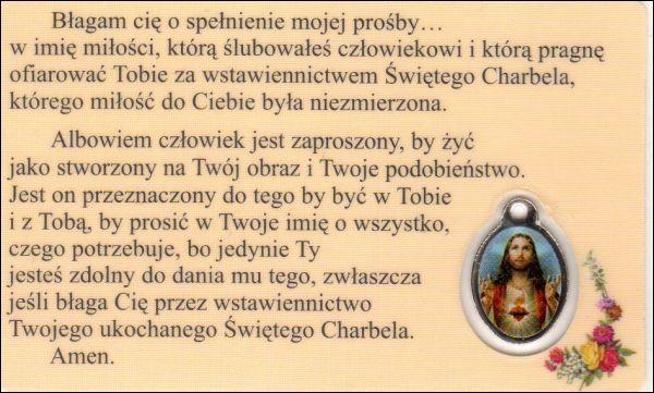 Medalik foliowany św. Charbel - medalik i obrazek z modlitwą zalaminowane - 08219