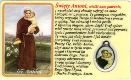 Medalik foliowany św. Antoni / Koronka do Miłosierdzia Bożego - medalik i obrazek z modlitwą zalaminowane - 08217
