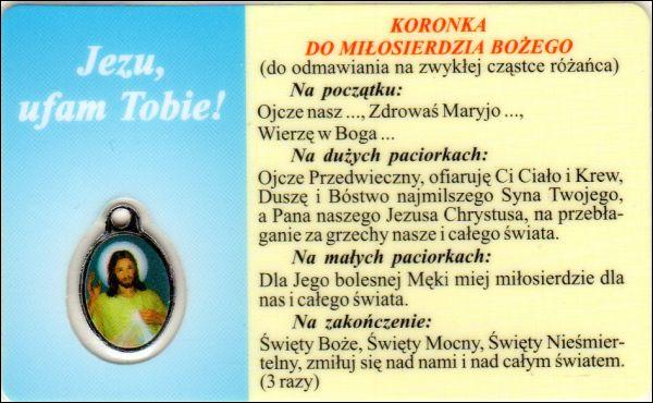 Medalik foliowany św. Antoni / Koronka do Miłosierdzia Bożego - medalik i obrazek z modlitwą zalaminowane - 08217