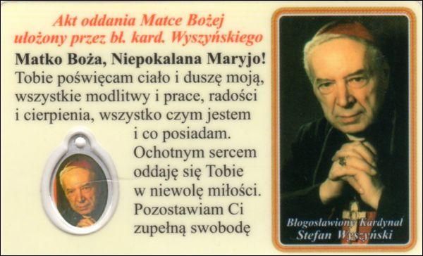Medalik foliowany Bł. Kardynał Stefan Wyszyński - medalik i obrazek z modlitwą zalaminowane - 08216