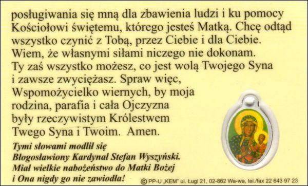 Medalik foliowany Bł. Kardynał Stefan Wyszyński - medalik i obrazek z modlitwą zalaminowane - 08216