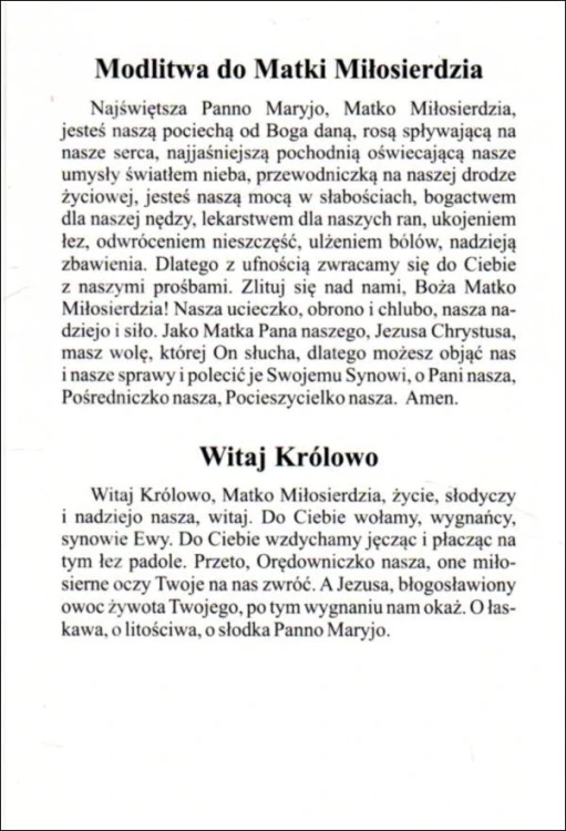 Pocztówka Matka Boża Miłosierdzia. Modlitwa do Matki Miłosierdzia - 07940