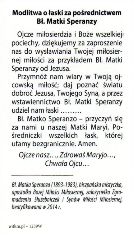 Obrazek bł Matka Speranza. Modlitwa o łaski za pośrednictwem bł. Matki Speranzy - 07671
